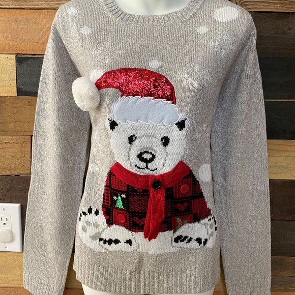Christmas Sweater Embellished Polar Bear by Karen Scott Sz M - Picture 3 of 4